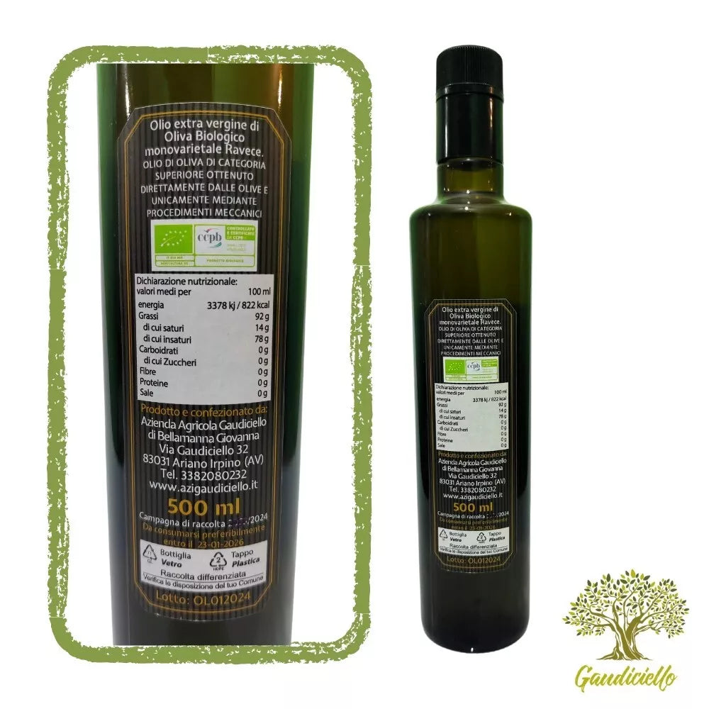 6 Pz Olio Extra Vergine di OLIVA RAVECE 100% Biologico 500 ml